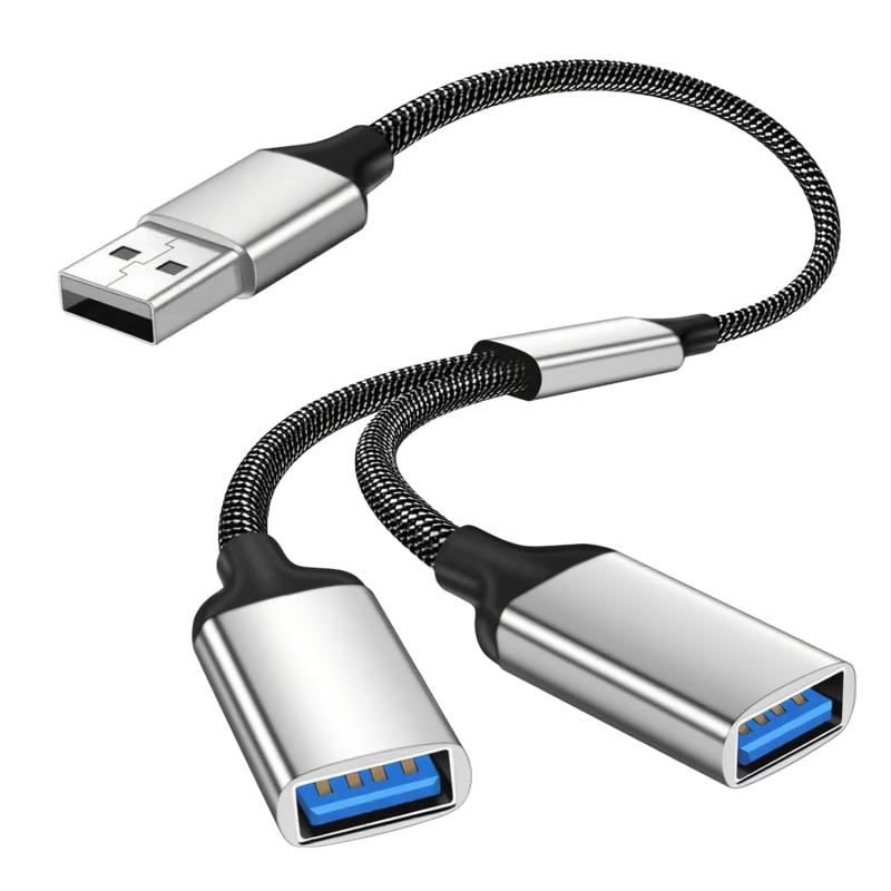 USB 分岐 USB 二股ケーブル 28cm ブラック/シルバー1進2出 拡張アダプター 充電とデータ通信両対応 ノートパソコン/Mac/カーナビ接続 コンパクト設計 抜け防止コネクター プラグアンドプレイ