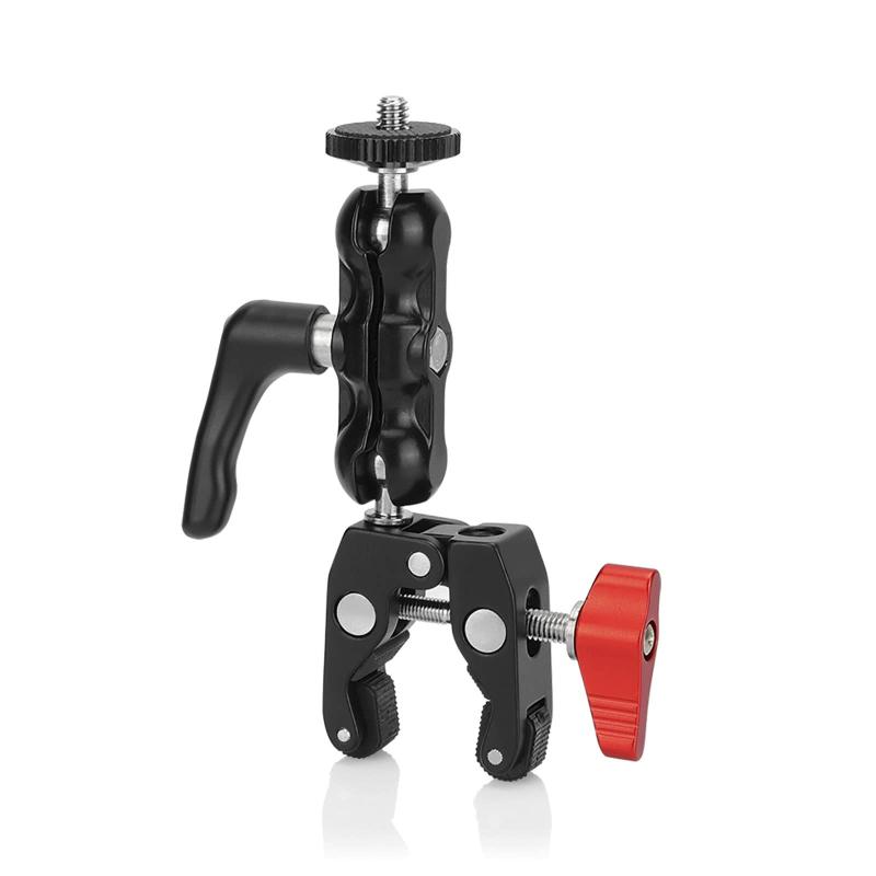 SZRIG 多機能ボールヘッド クランプ マジック アーム アダプター ボトム クランプ付き 超堅牢 セントラル ロック ノブ (レッド)