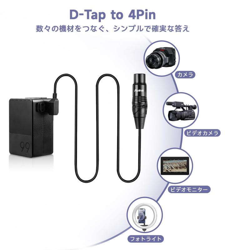 Alvin's Cables Practilite 602 DSLR ビデオカメラ Sony F55 SXS カメラ 用の XLR 4 pin メス to D tap 電源 ケーブル