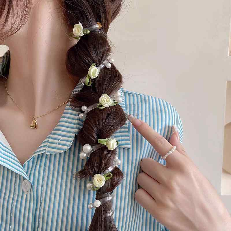 ヘアアクセサリー レディース ヘアゴム 髪飾り リボン バラ モチーフ ビーズ付き ...