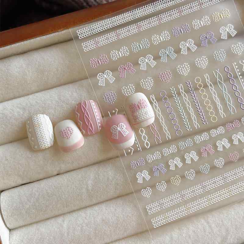 ネイルシール レディース ネイルアート 蝶々 リボン ハート柄 チェック柄 浮彫 3D 立体感 装飾用 ステッカー 自己接着式 貼るだけ簡単 指先 おしゃれ かわいい デコレーション素材 セルフネイル用品 つけ爪用 パーツ ネイルアクセサリー グッズ カ