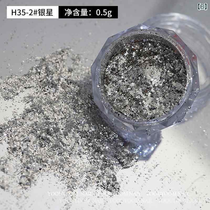 ネイル用品 ネイルアート グリッター ラメ パウダー 銀河系 輝き 超薄型 シルバー ホイル フレーク 散りばめ デコレーション ジェルネイル ネイルパーツ 爪飾り キラキラ 高輝度 光沢感 華やか セルフネイル ニュアンスネイル プロ仕様 扱いやすい slope-up-10140904 SLOPEUP サンプル画像3