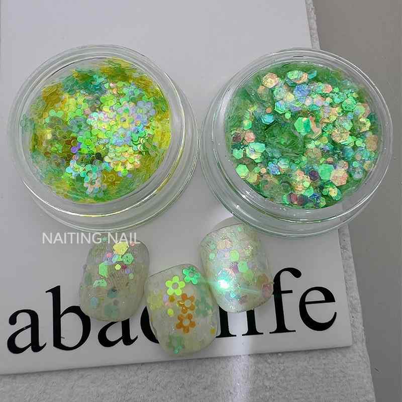 ネイル用品 レディース ネイルパーツ ラメ ホログラム 不規則 蛍光色 小花 モチー...