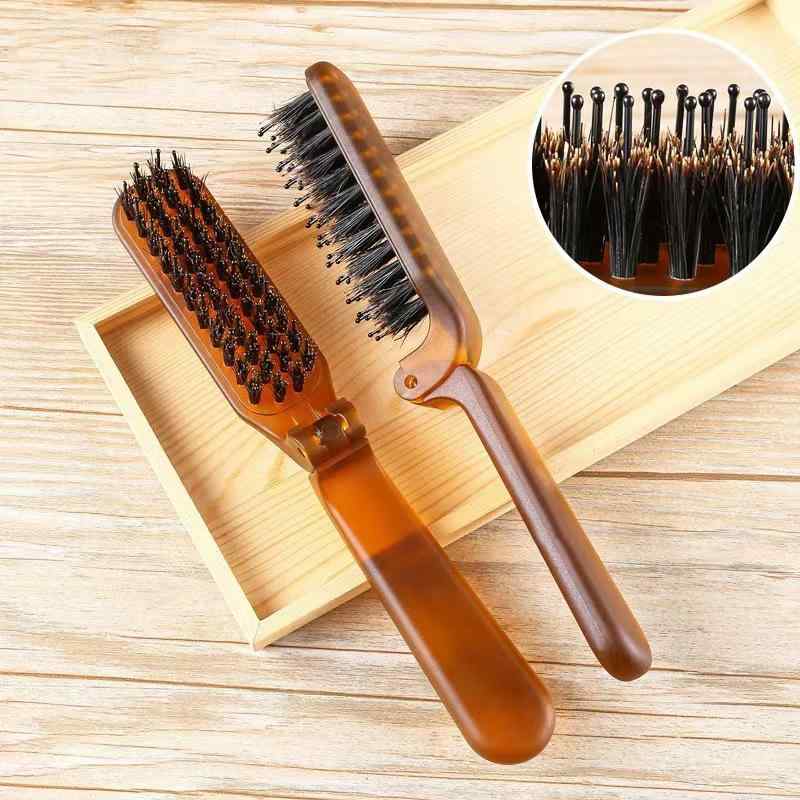 コーム レディース ヘアブラシ 猪毛 豚毛 静電気防止 頭皮ケア 櫛 ヘアケア くし 折りたたみ式 コンパクト 持ち運び 携帯用 旅行用 自宅用 琥珀色 ツヤ出し 高級感 ヘアアレンジ 艶髪 マッサージ 天然毛 プレゼント ギフト用 傷まない コーム ス slope-up-10145315 SLOPEUP パッケージ画像