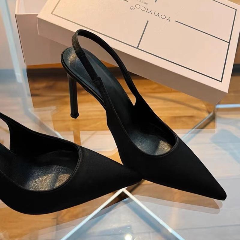 パンプス レディース ハイヒール サンダル ポインテッドトゥ バックストラップ ピンヒール チャンキーヒール ブラック系 美脚 通勤用 普段使い オフィス用 フォーマル 走れる 高級感 大人っぽい エレガント きれいめ カジュアル モードスタイル スタイ