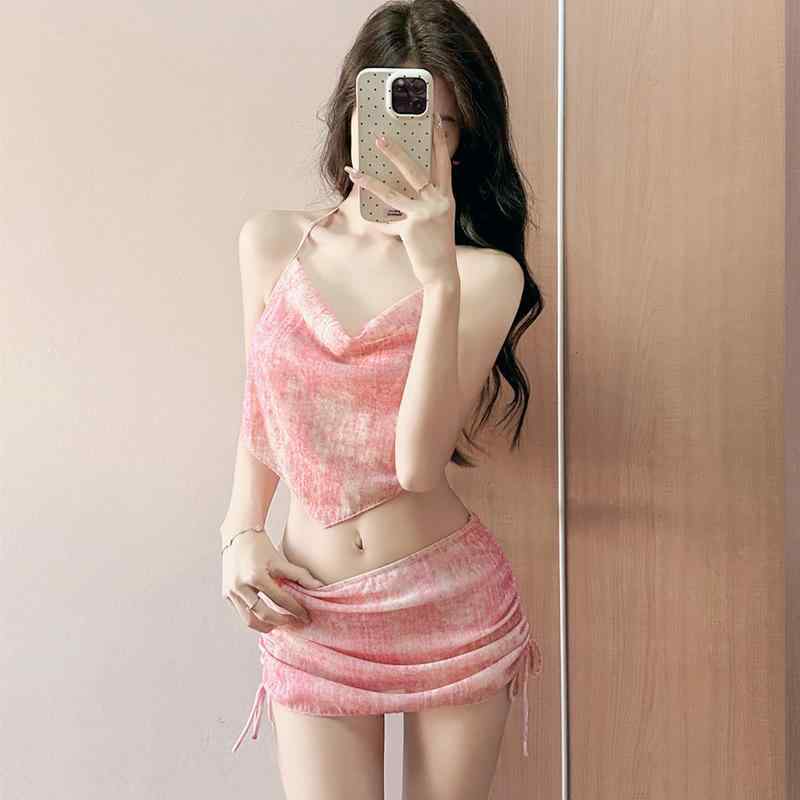 ビキニ レディース 黄色 セクシー 清新 ボディシェイプ リゾート 温泉 チューブトップ スカート 夏 接触冷感 軽量 伸縮性 吸湿速乾 高級感 綿 麻 ハイウエスト ビッグシルエット Vネック ブラック ピンク系 アイボリー
