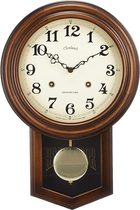 さんてる 日本製 アンティーク電波振り子時計(丸型) DQL623 ブラウン
