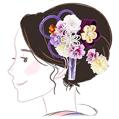 京都うさぎ堂 髪飾り2点セット 振袖 成人式 wk-350 つまみ細工 ちりめん 紫