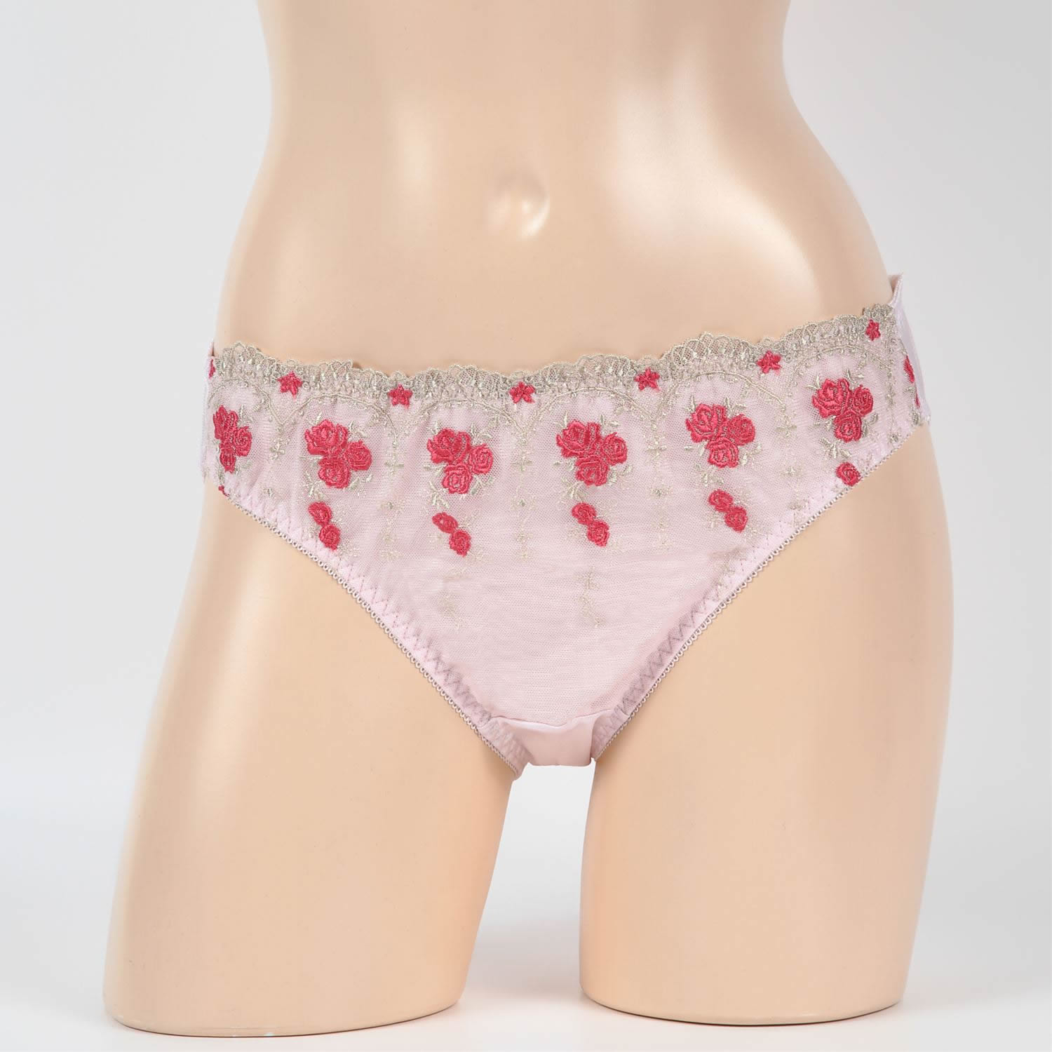 樂天商城 - DS1890 デリケートシルクショーツ(マチ シルク) 小花チュールレース ピンク M、L、LL