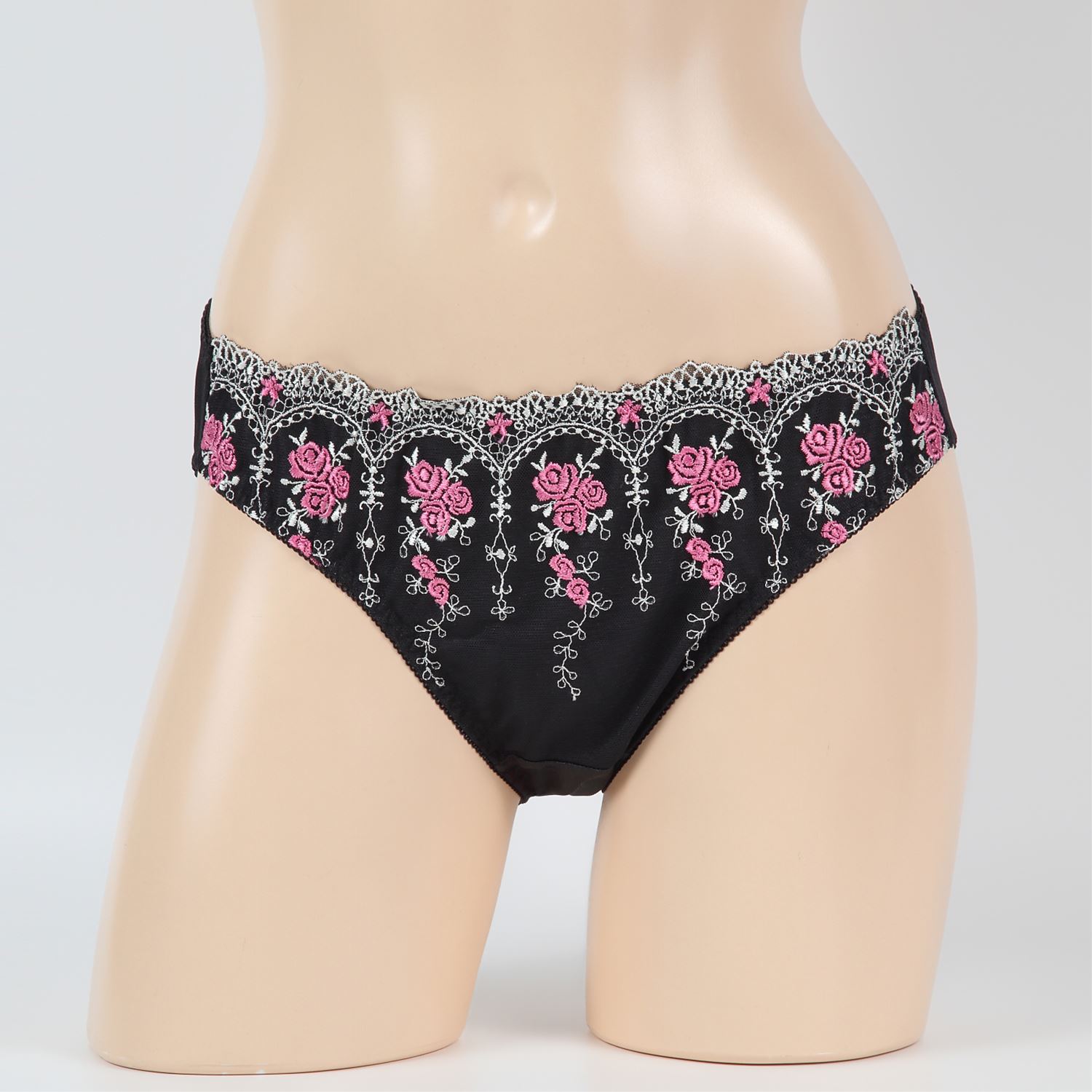 樂天商城 - DS1891 デリケートシルクショーツ(マチ シルク) 小花チュールレース ブラック M、L、LL