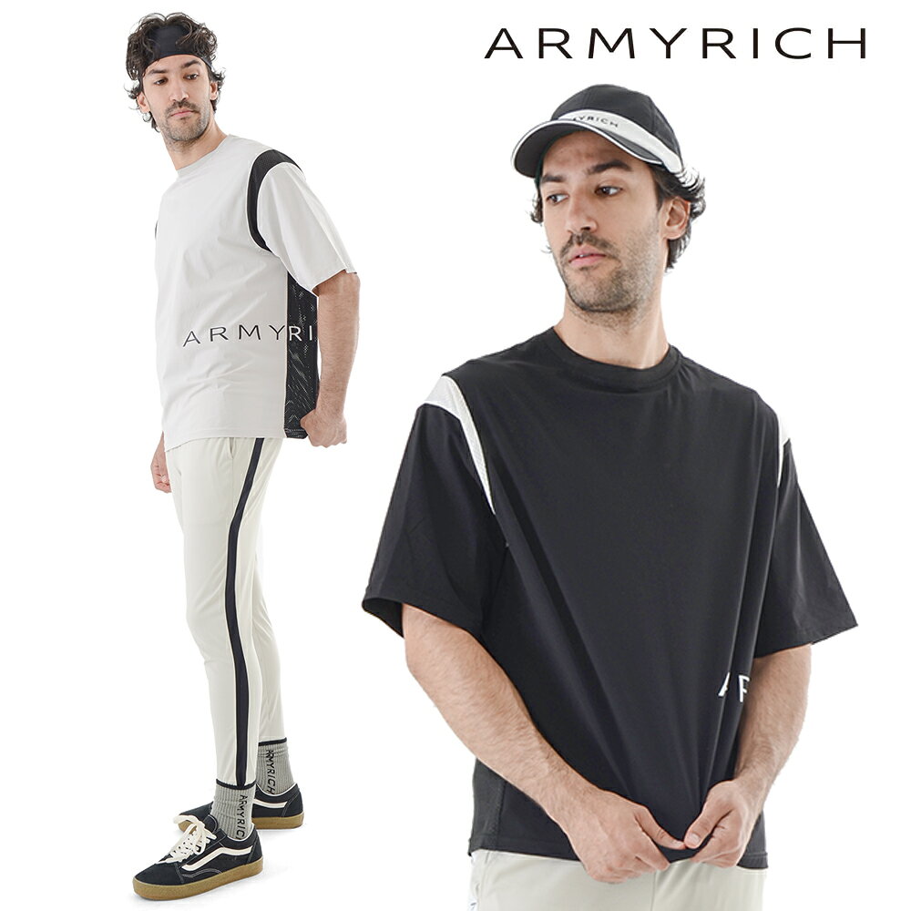 Rakuten - 【43%OFF】★OT ARMYRICH 接触冷感スパンデックスメッシュ配色Tシャツ ユニセックス スポーツウェア トレーニングウェア ゴルフ ジム アイボリー/ブラック M/L/XL/3L