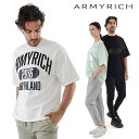ARMYRICH フェルトアップリケオーバーサイズTシャツ メンズ レディース 春夏用 ストレッチ素材 ロゴT ビッグシルエット ユニセックス対応 ホワイト/ブ...