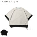 ARMYRICH ドローコード付きとろみワイドTシャツ メンズ 春夏用 ワッフル生地 ゆったりシルエット ユニセックス対応 ドローコード付き アイボリー/ブラッ...