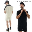 ARMYRICH ハーフZIP半袖セットアップ メンズ 春夏用 ストレッチ ワッフル素材 ゴルフウェア トレーニング ショートパンツ付き 上下セット ブラック/...