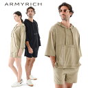 ARMYRICH パイルパーカーセットアップ メンズ 半袖パーカー ハーフパンツ 上下セット ルームウェア 部屋着 リラックス ストリート サウナ 海 温泉 ブ...