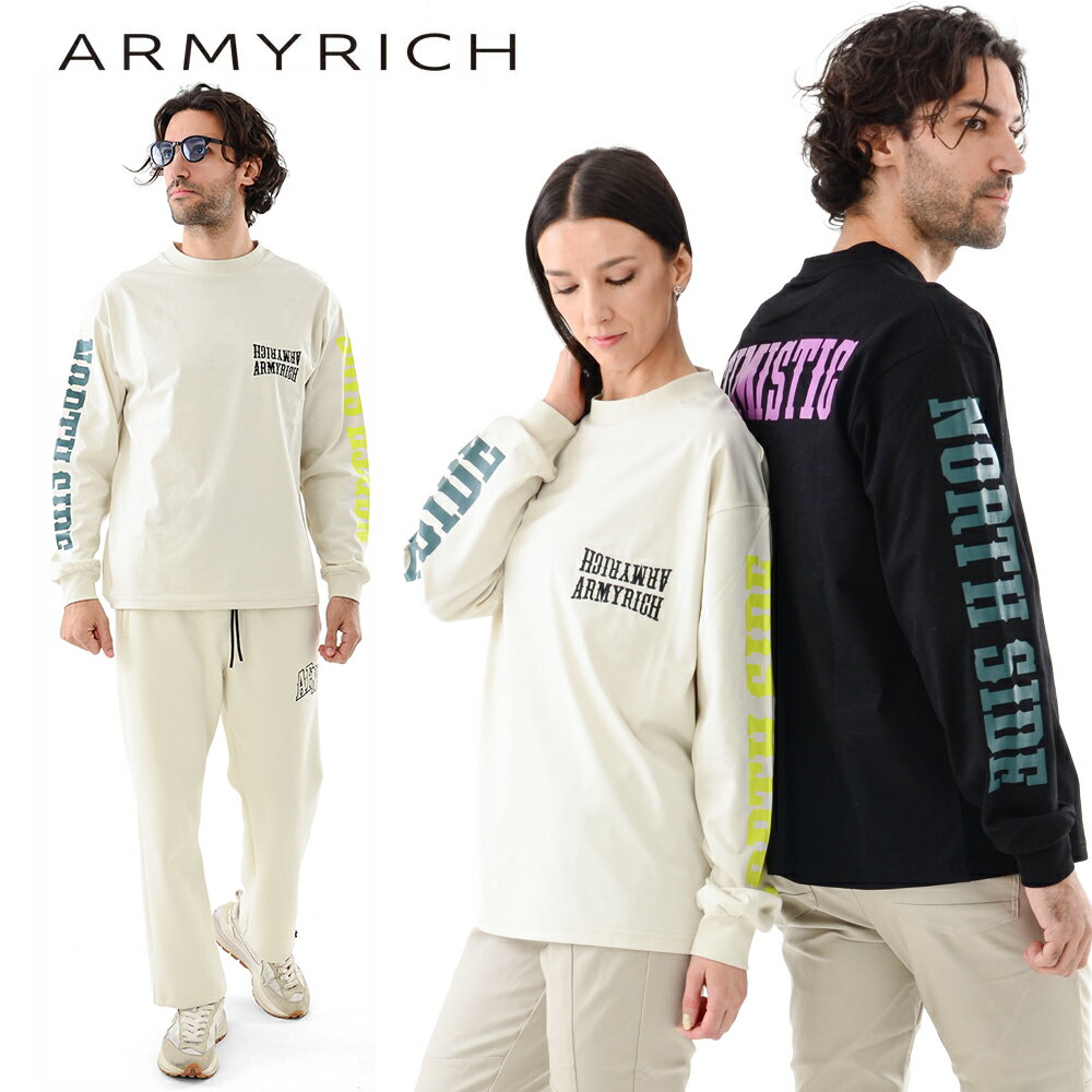 Rakuten - 【25%OFF】★OT ARMYRICH ストリートロゴ ロングTシャツ メンズ 秋服 冬服 長袖Tシャツ ロンT オーバーサイズ プリント 切替デザイン ソロナ生地 ブラック/ホワイト S/M/L/XL/3L