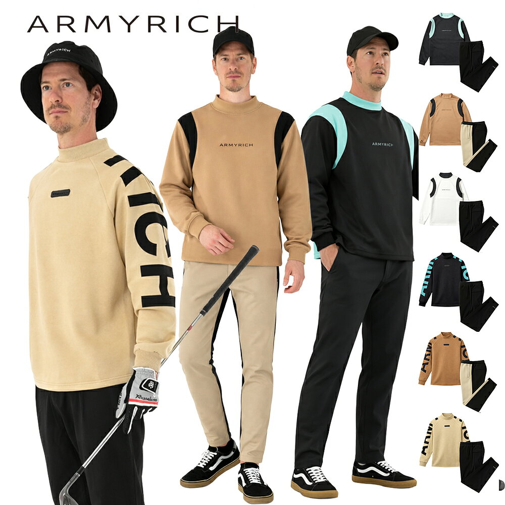 Rakuten - ★OT ARMYRICH モックネック ロングTシャツ セットアップ メンズ 上下セット 長袖 春夏 春服 ユニセックス ゴルフウェア 長袖 ボンディング ストレッチ ストリート ブラック/ベージュ/キャメル/ホワイト M/L/XL/3L
