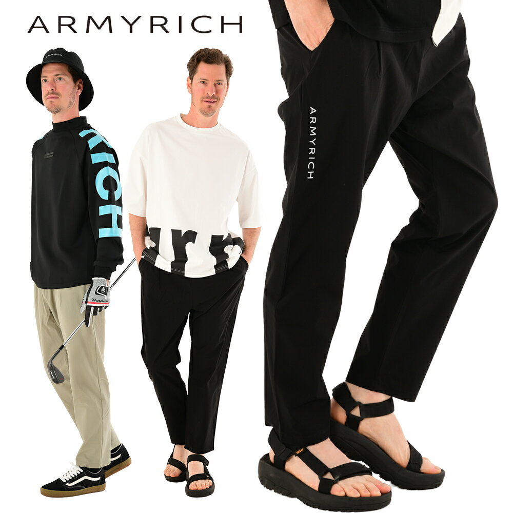 ARMYRICH ナイロンストレッチ アンクルパンツ メンズ 春服 夏服 春夏 テーパードパンツ 軽量 速乾 伸縮 ゴルフパンツ イージーパンツ スポーツ カジュアル ブラック/グレージュ M/L/XL/3L