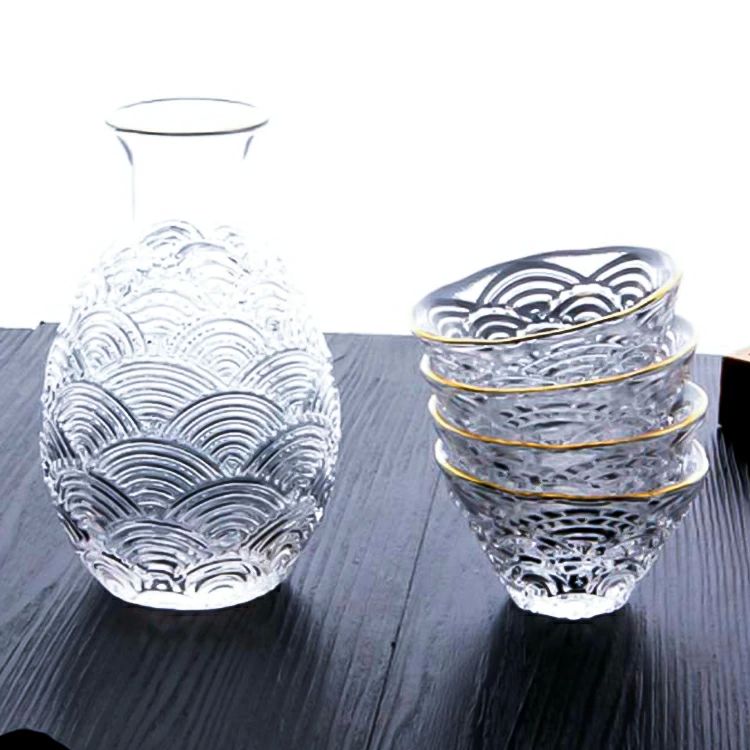 セット 冷酒 おちょこ 日本酒 とっくり 和風 父の日 酒器 焼酎 おしゃれ 杯 北欧 熱燗 ぐい呑み ゴールドライン 6点セット 透明
