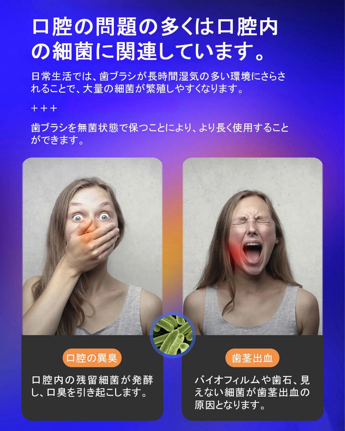 スローショップの歯ブラシ除菌器【UV除菌+乾燥機能】歯ブラシ スタンド 自動6時間サイクル除菌 高性能乾燥機能 USB充電 光充電対応 壁掛け免打孔設置 歯｜アングル3