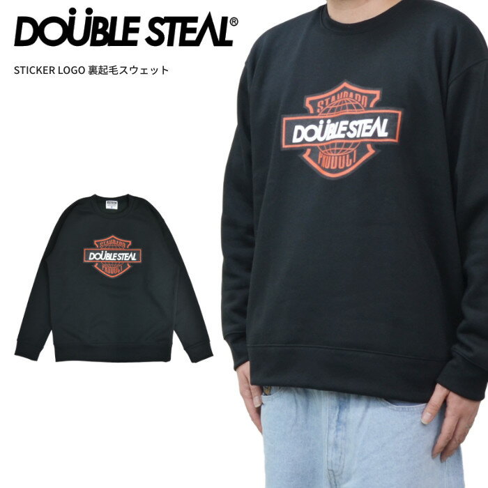Rakuten - DOUBLE STEAL ダブルスティール スウェット STICKER LOGO SWEATSHIRT クルーネック トレーナー フリース 長袖 トップス メンズ M-XL ブラック 924-14054 【バーゲン】
