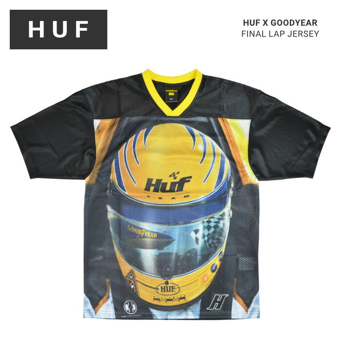 【割引クーポン配布中】 HUF × GOODYEAR ハフ × グッドイヤー フットボールジャージ FINAL LAP JERSEY 半袖 カットソー トップス メンズ M-XL ブラック KN00469 【単品購入の場合はネコポス便発送】のサムネイル