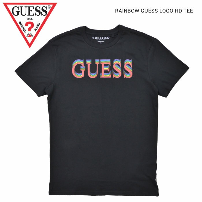 【割引クーポン配布中】 GUESS ゲス Tシャツ SS BSC RAINBOW GUESS LOGO TEE 半袖 カットソー トップス メンズ S-XL ブラック M0YI0QR8FY1 【単品購入の場合はメール便発送】【バーゲン】