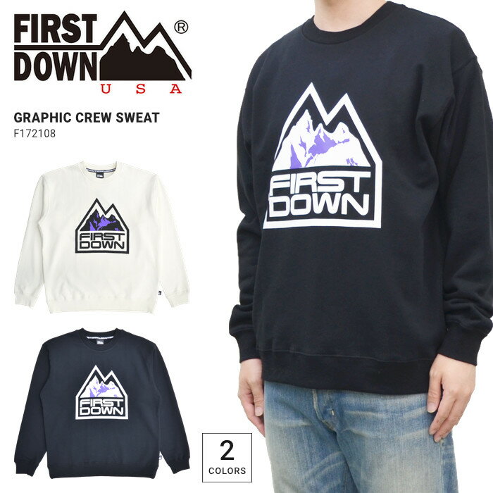 FIRST DOWN ファーストダウン スウェット GRAPHIC CREW SWEAT クルーネック トレーナー フリース メンズ M-XL ブラック オフホワイト F172108C 【バーゲン】