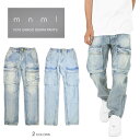 【割引クーポン配布中】 mnml ミニマル カーゴパンツ V216 CARGO DENIM PANTS カーゴデニム ジーンズ デニムパンツ ダメージ加工 スリム メンズ