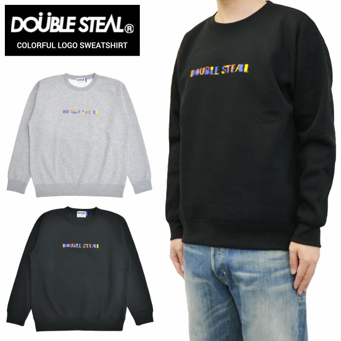 楽天Slow time life【割引クーポン配布中】 DOUBLE STEAL ダブルスティール スウェット COLORFUL LOGO SWEATSHIRT クルーネック トレーナー フリース 長袖 トップス メンズ M-XL ブラック グレー 904-14067 【バーゲン】