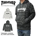 yN[|zzz THRASHER ~ STARTER BLACK LABEL XbV[ ~ X^[^[ ALL OVER LOGO HOODIE vI[o[ p[J[ XEFbg t[X S-XL Xg[g Y STTH-1008A yNAXz