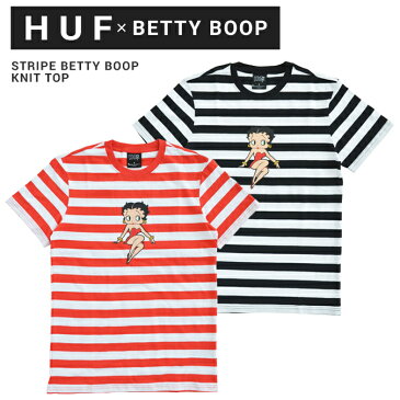 【割引クーポン配布中】 ハフ Tシャツ HUF STRIPE BETTY BOOP KNIT TOP 半袖 カットソー S/S TEE メンズ S-XL ブラック レッド KN00214 【単品購入の場合はネコポス便発送】