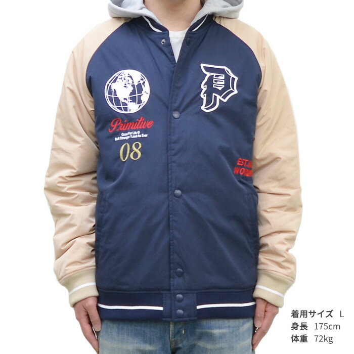 【割引クーポン配布中】 PRIMITIVE プリミティブ ジャケット TWO-FER VARSITY JACKET スタジアムジャケット ナイロンジャケット スタジャン アウター ブルゾン メンズ M-XL ネイビー