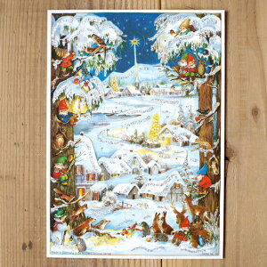 ドイツ製 クリスマス アドベントカレンダー S 森の動物と雪の積もったお家 【メール便対象品】