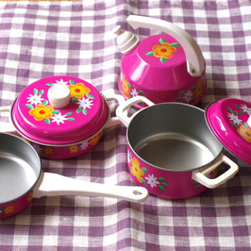 ままごと 鍋 調理器具 セット おもちゃ キッチン SchopperKG社 おままごと なべセット ピンク花柄 L