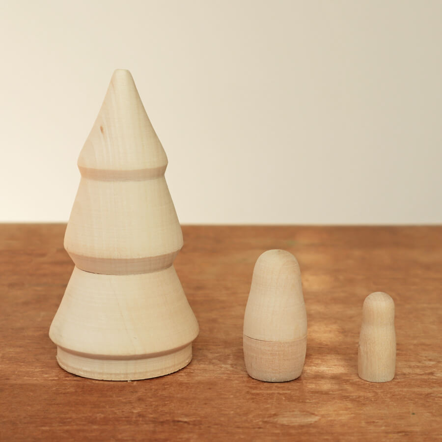 ロシア製 マトリョーシカ ツリー 3個組 無地 【木製 おもちゃ クラフト 塗り絵 インテリア 工芸品 入れ..