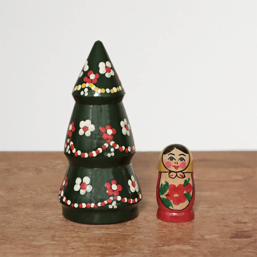 ロシア製 マトリョーシカ お花のツリー 2個組 【木製 おもちゃ クラフト 塗り絵 インテリア 工芸品 入..