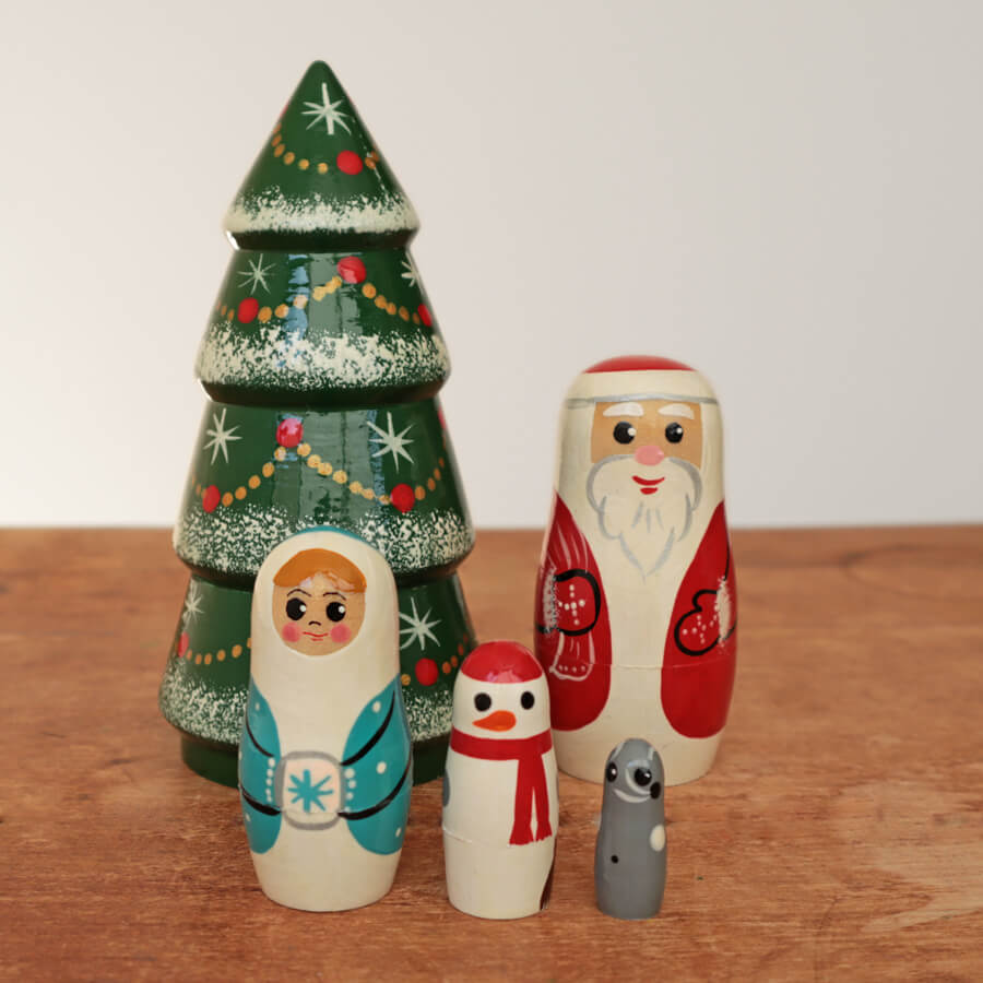 ロシア製 マトリョーシカ ツリー グアッシュ 5個組 【木製 おもちゃ インテリア 工芸品 入れ子 誕生日 子供 クリスマス 工作】のサムネイル