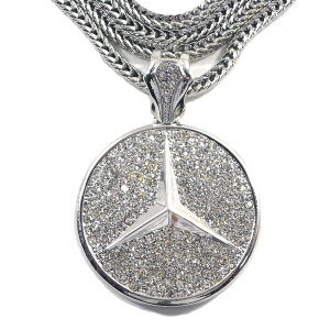 銀メッキ【ドイツを代表する高級車の代名詞★ロングタイプ】メルセデス・ベンツ ネックレス【シルバー/76cm】新品 メンズ レディース 男女兼用 SILVER ノーブランド King Ice キングアイス 外車 アクセ Mercedes-Benz ヒップホップ HIP HOP ブリンブリン【NEW YORK買い付け】