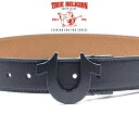 TRUE RELIGION【訳あり★海外限定★リバーシブル★マットな黒の蹄ロゴのバックル】 レザー ベルト【ブラック 黒】新品 トゥルーレリジョン メンズ ブラ...