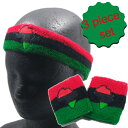 NO BRAND【3点セット★パイル地★アフリカ大陸の刺繍★フリーサイズ】アフリカ3色旗 ヘッドバンド*リストバンド セット【レッド/グリーン/ブラック】新品 ...