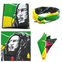 NO BRAND【ジャマイカ国旗を背景にしたBOB MARLEYのプリント】ボブ・マーリー バンダナ【グリーン/イエロー/ブラック】新品 ボブマーリー メンズ レディース 男女兼用 ノーブランド CROSS COLOURS クロスカラーズ Jamaica レゲエ Reggae ダンス 衣装【NEW YORK買い付け】
