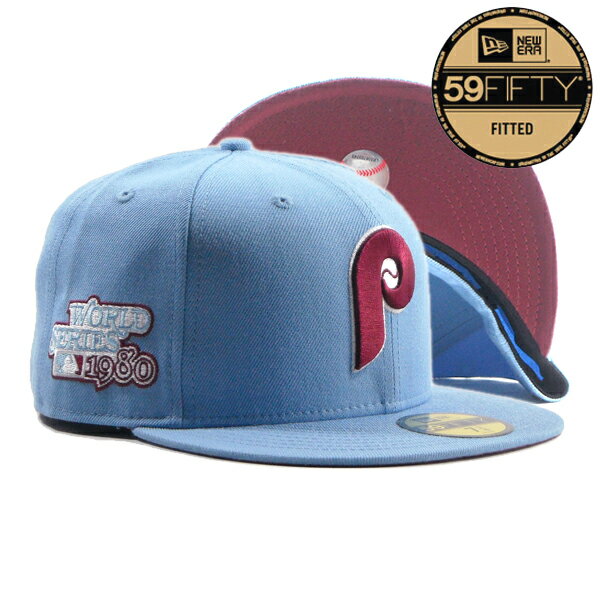 NEW ERA【旧ロゴ★59FIFTY★1980年WORLD SERIESサイドパッチ】MLB Philadelphia Phillies ベースボールキャップ【ライトブルー 淡青】新品 ニューエラ キャップ メンズ レディース 男女兼用 フィラデルフィアフィリーズ 野球 ヒップホップ ダンス HIP HOP【NEW YORK買付け】