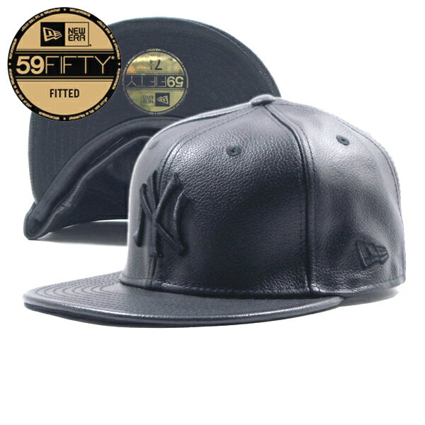 NEW ERA【訳あり★7 1/4★本革★シボレザー★デッドストック★59FIFTY】MLB NEW YORK YANKEES レザー ベースボールキャップ【ブラック 黒黒】新品 ニューエラ キャップ メンズ レディース 男女兼用 ニューヨークヤンキース ヒップホップ ダンス HIP HOP【NEW YORK買い付け】