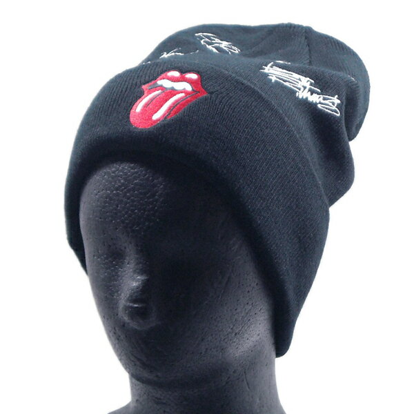 LUCKY BRAND【メンバー4人の直筆サイン刺繍★バックにも注目】THE ROLLING STONES ニットキャップ【ブラ..