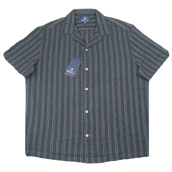 Ben Sherman【開襟★高コスト★2列の玉が連なる凹凸のストライプ】半袖 シャツ【ブラック 墨黒】新品 ベンシャーマン メンズ 開襟シャツ FRED PERRY DIESEL G-STAR RAW Abercrombie&Fitch J.CREW Ralph Lauren ラルフローレン RRL ダブルアールエル【NEW YORK買い付け】
