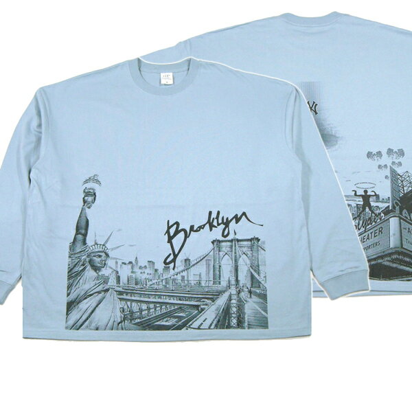 オリジナルTシャツ Slyder ORIGINAL【5.6oz★20周年記念モデル★両面プリント】Still diggin' NYC 長袖 Tシャツ【スモークブルー 淡青】新品 スライダー オリジナル メンズ Brooklyn Bridge 自由の女神 Apollo Theater ハーレム Yankee Stadium ヤンキース ヒップホップ ダンス HIP HOP