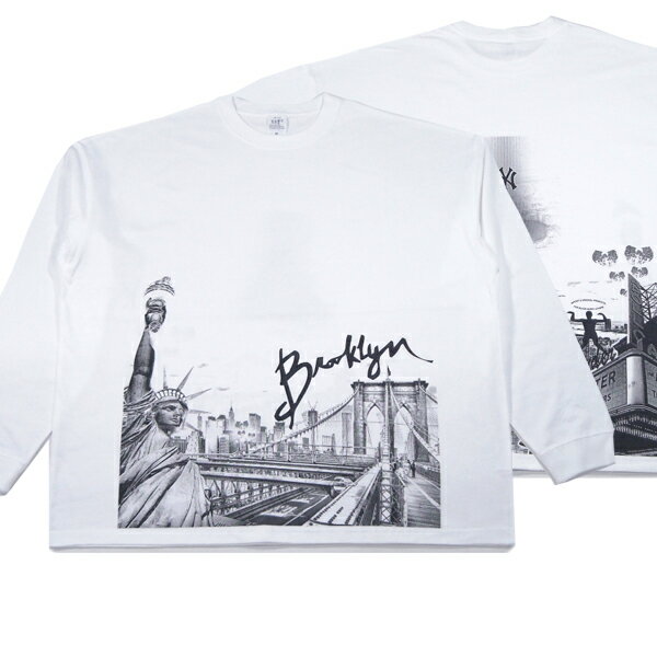 オリジナルTシャツ Slyder ORIGINAL【5.6oz★20周年記念モデル★両面プリント】Still diggin' NYC 長袖 Tシャツ【ホワイト 白】新品 スライダー オリジナル メンズ Brooklyn Bridge 自由の女神 Apollo Theater ハーレム Yankee Stadium ヤンキース MLB ヒップホップ ダンス HIP HOP