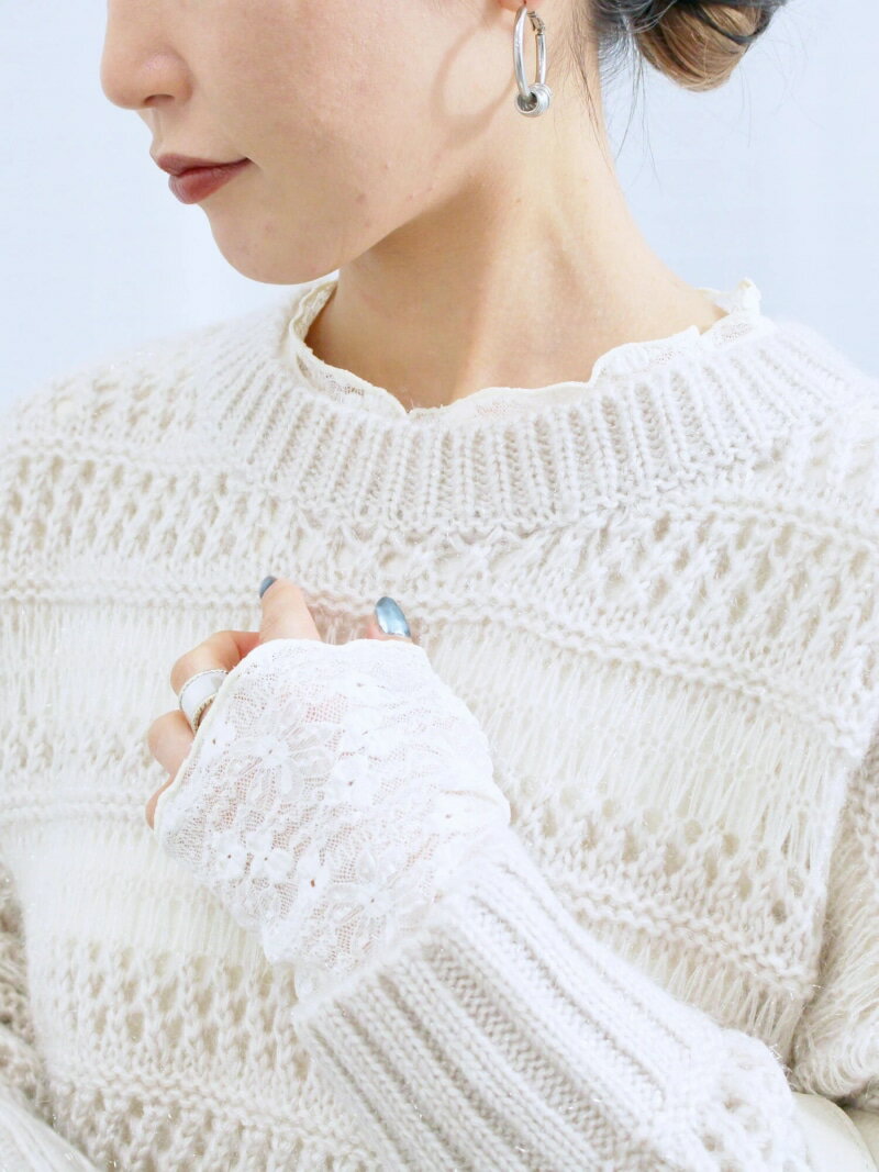 【帯電防止】袖口レースプルオーバー Samansa Mos2 blue サマンサモスモス トップス カットソー・Tシャツ ベージュ グレー ホワイト[Rakuten Fashion]