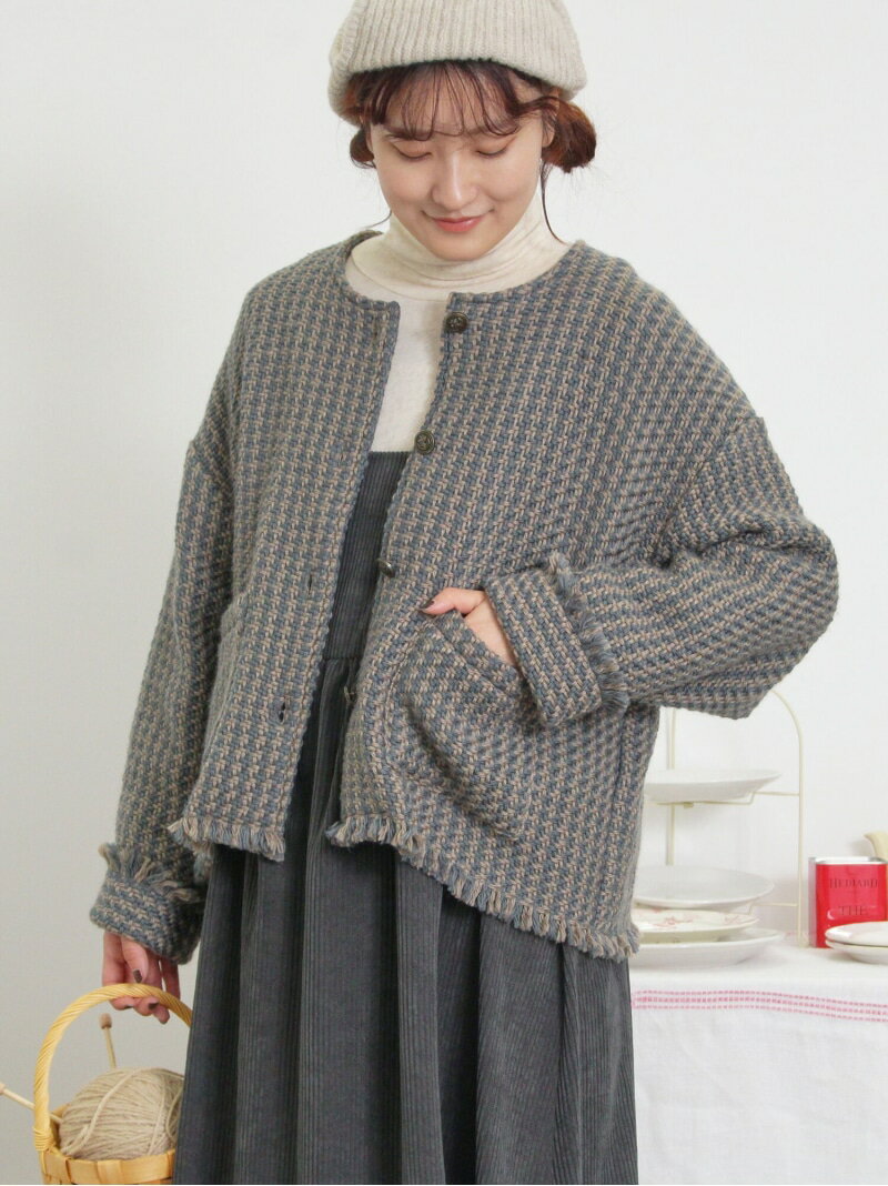 【SALE／30%OFF】クルーネックフリンジジャケット Samansa Mos2 サマンサモスモス ジャケット・アウター ノーカラージャケット グレー ベージュ ブラック【RBA_E】【送料無料】[Rakuten Fashion]のサムネイル